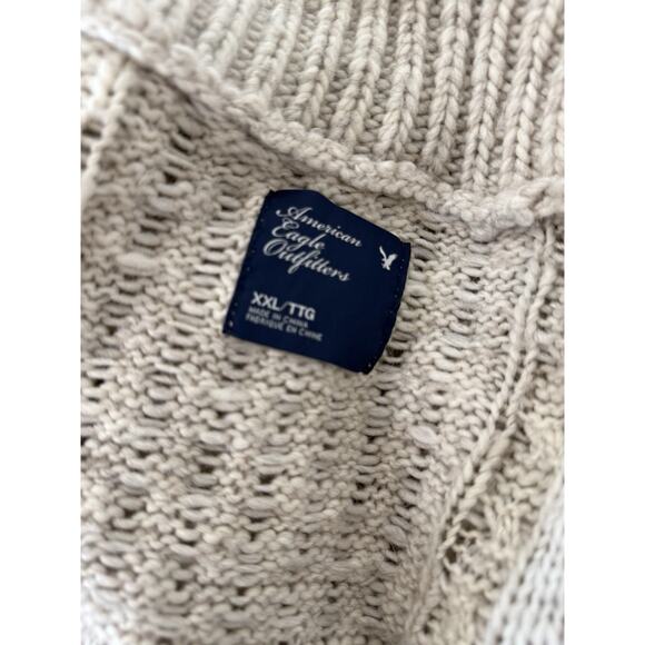 American Eagle XXL Y2K Chunky Knit Cardigan Wool Blend Fisherman Cozy Sweater - Picture 10 of 10